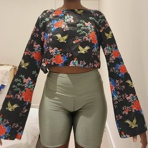 Reclaimed vintage black long sleeved crop top
